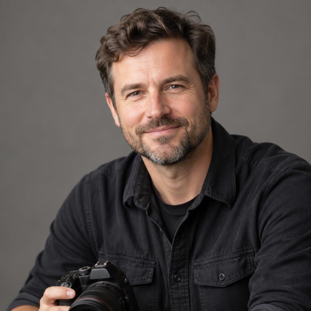 Studio portrait of a male camera and framing instructor